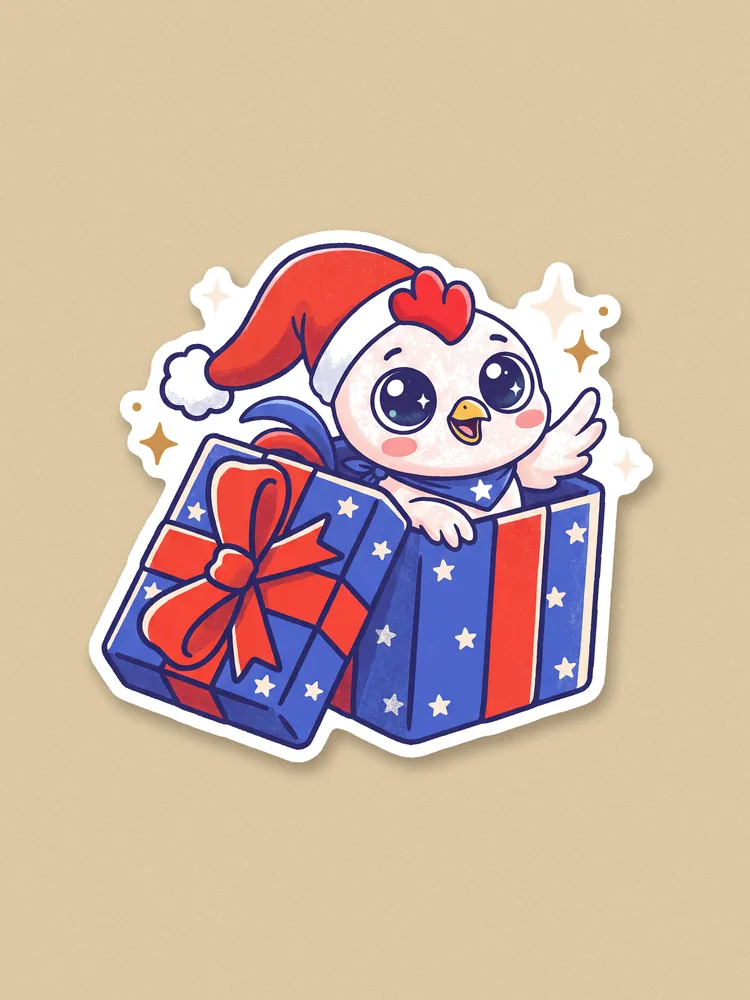 Little rooster in a gift sticker · Sticker