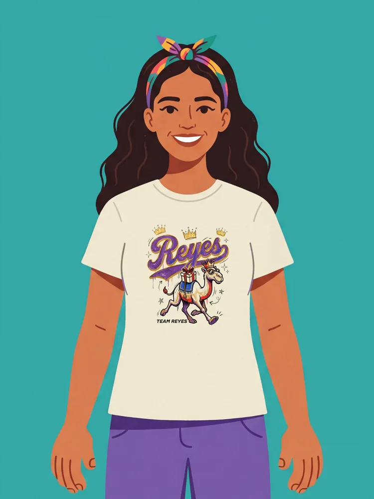 Team Reyes · script · T-shirt · Natural · on its model